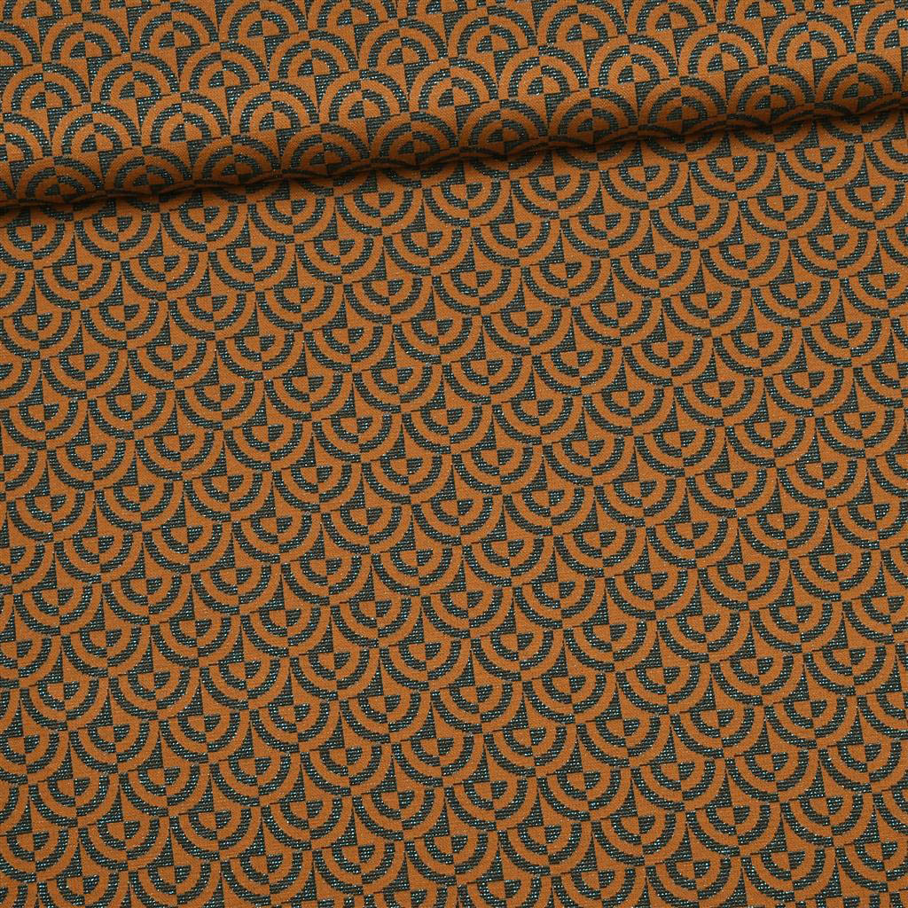 Polyester viscose brei met retromotief met glitter
